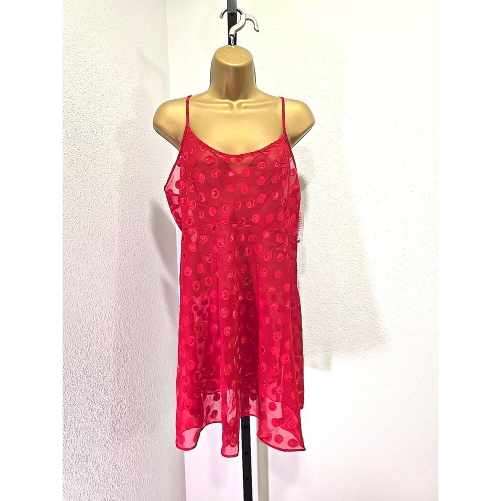 NWT Red Sheer Chemise Dress Sz 2x Lingerie Lounge Backless Valentine Holiday Dot